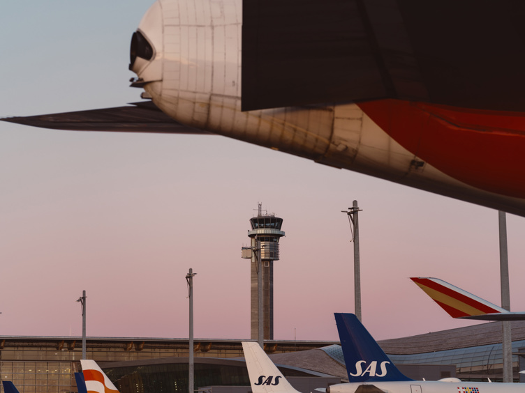 Tower of Oslo Airport at dawn